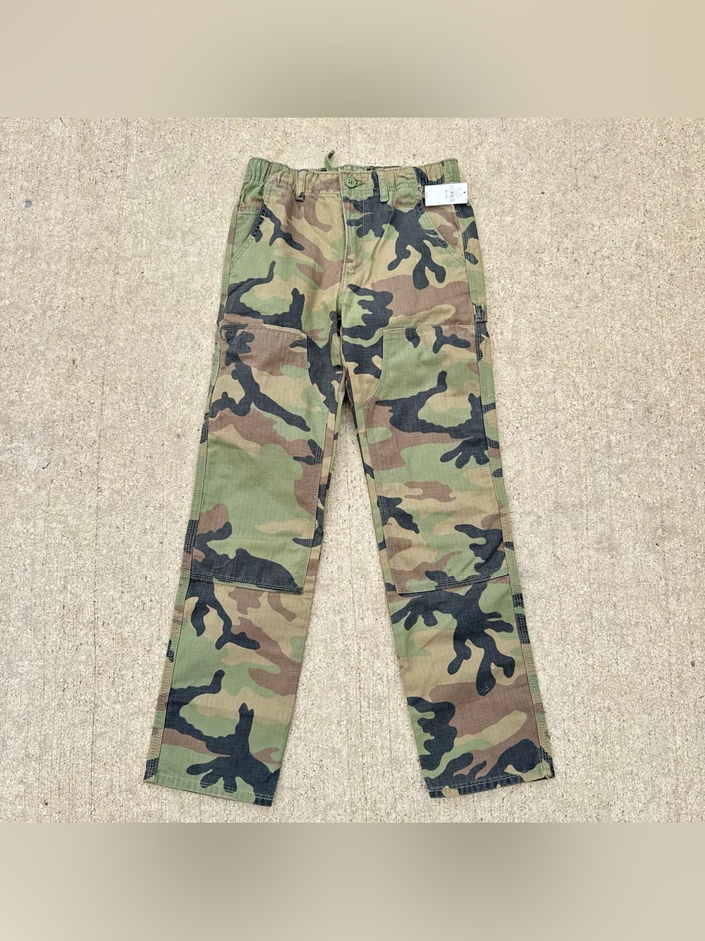 Gap Kids Boys Camouflage Carpenter Pants Size 12 Double Knee Elastic Waist Green